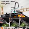 Black Grey Kitchen Bar Sink, 304 Stainless Steel Sink, with Waterfall, Pull-Out Faucet, Screen, Cup Washer, Drinking Tap, Drain Knob & Kits - Image 7