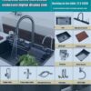 Black Grey Kitchen Bar Sink, 304 Stainless Steel Sink, with Waterfall, Pull-Out Faucet, Screen, Cup Washer, Drinking Tap, Drain Knob & Kits - Image 10